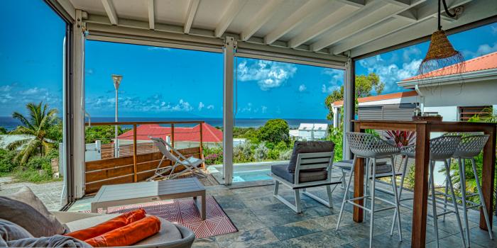 Location bungalow piscine Grand Bourg Marie Galante - Vue Mer 