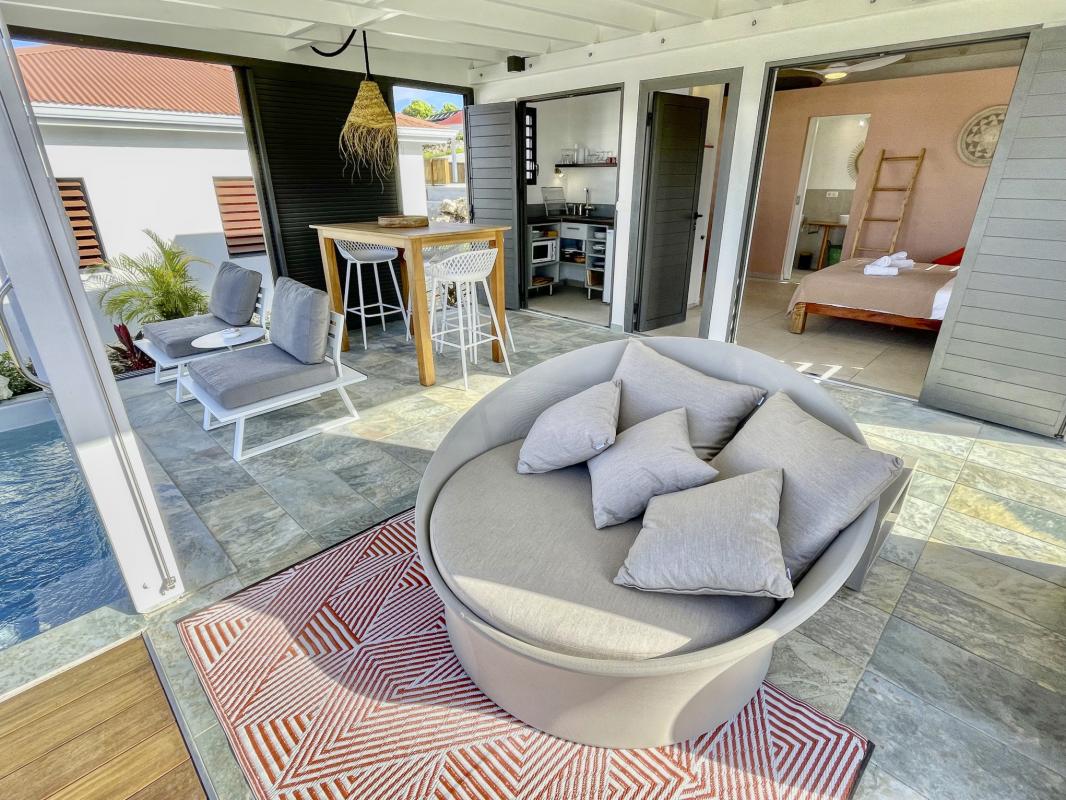Location bungalow piscine Grand Bourg Marie Galante - Terrasse 